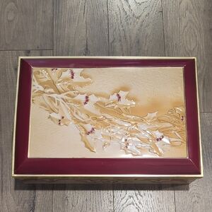 Holiday Decorative Box with Holly Design 15Lx5H EUC